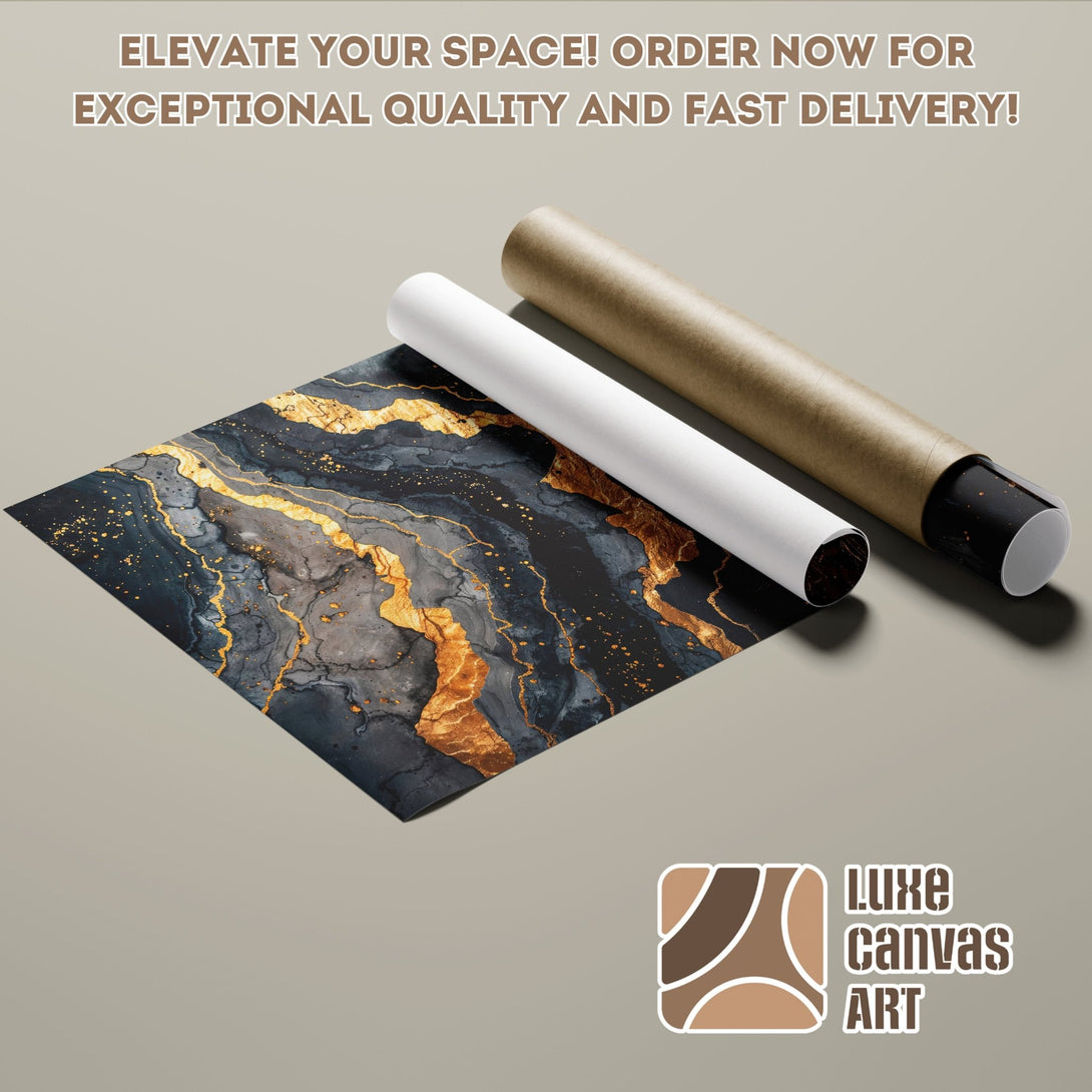 Poster Roll featuring abstract art in navy, gold, and gray. Elevate your space with this stunning wall art! Order now!