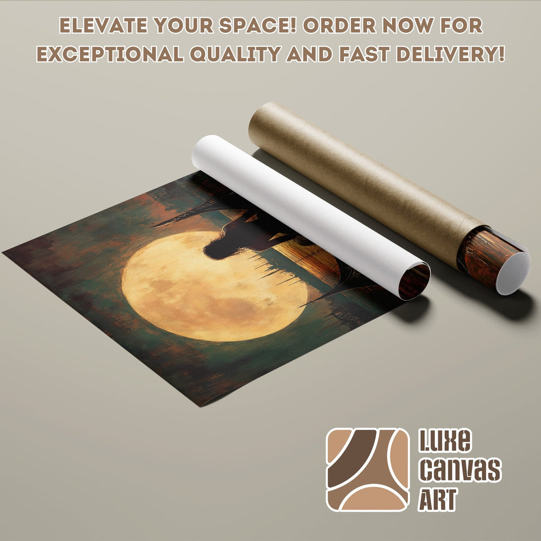 Poster Roll featuring a moonlit scene in warm, earthy tones. Elevate your space with art!