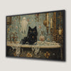 Gothic Black Cat in Bathtub Canvas Print Art