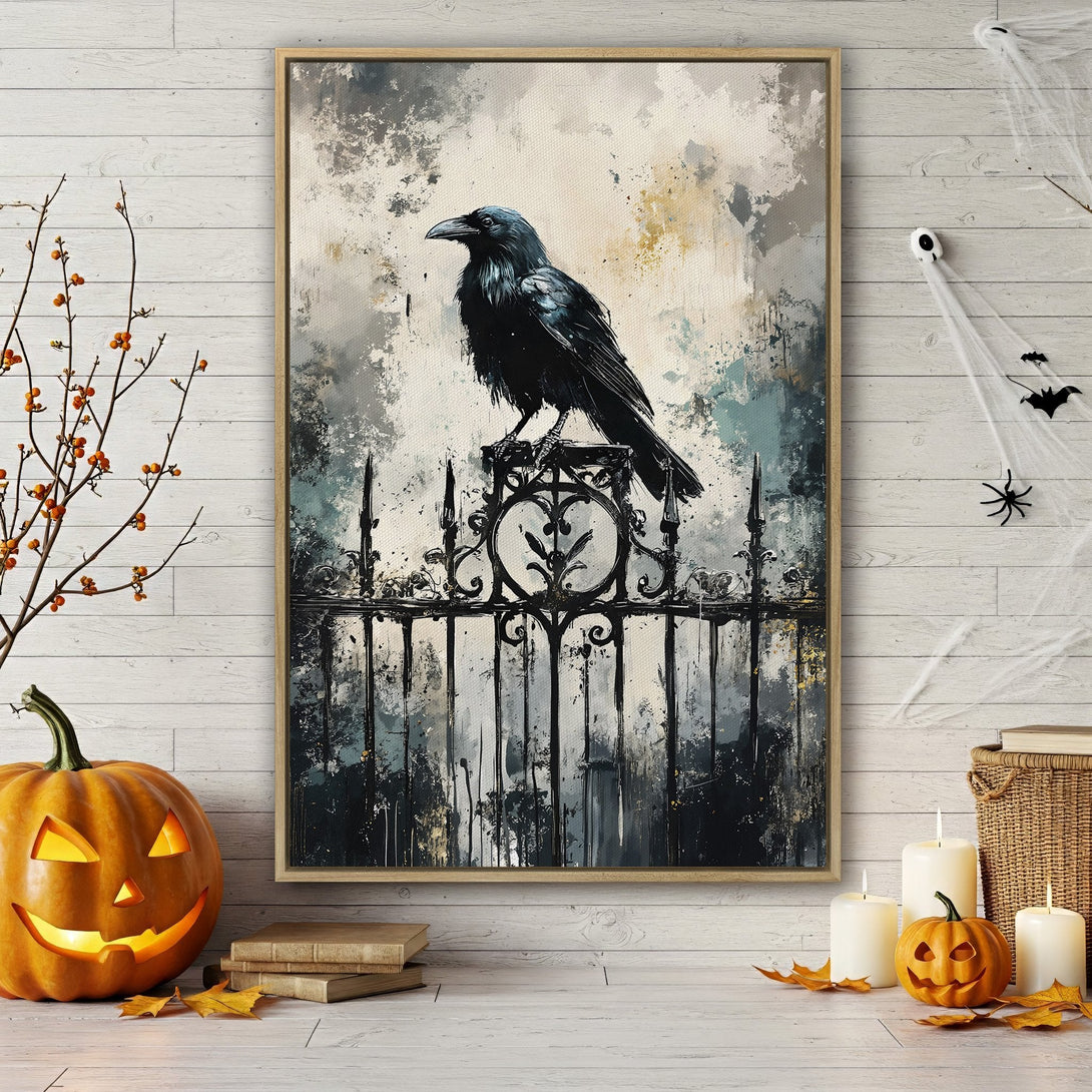 Framed Wall Art: Majestic deer canvas print in a bedroom. Features a dark green and gold color palette, perfect for adding a touch of nature to your space.
