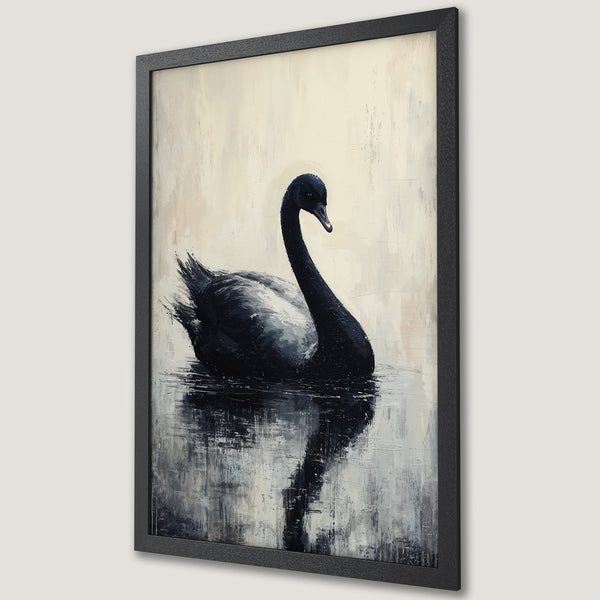 Framed Poster: Black swan art print in a modern style, neutral color palette. Perfect wall decor for any space.