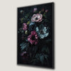 Gothic Botanical Art Framed Canvas Print with Dark Floral Bouquet