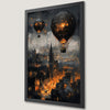 Gothic Cityscape Art Poster with Hot Air Balloons