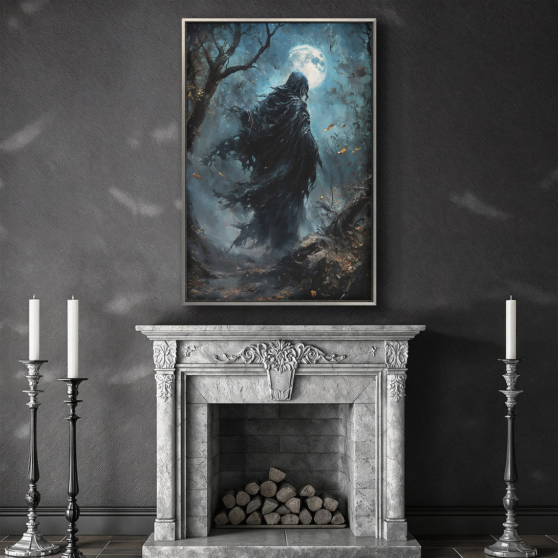 Framed Wall Art featuring a woman with closed eyes and smoke effect, in a dark, moody color palette. Perfect for adding a touch of art to your home.