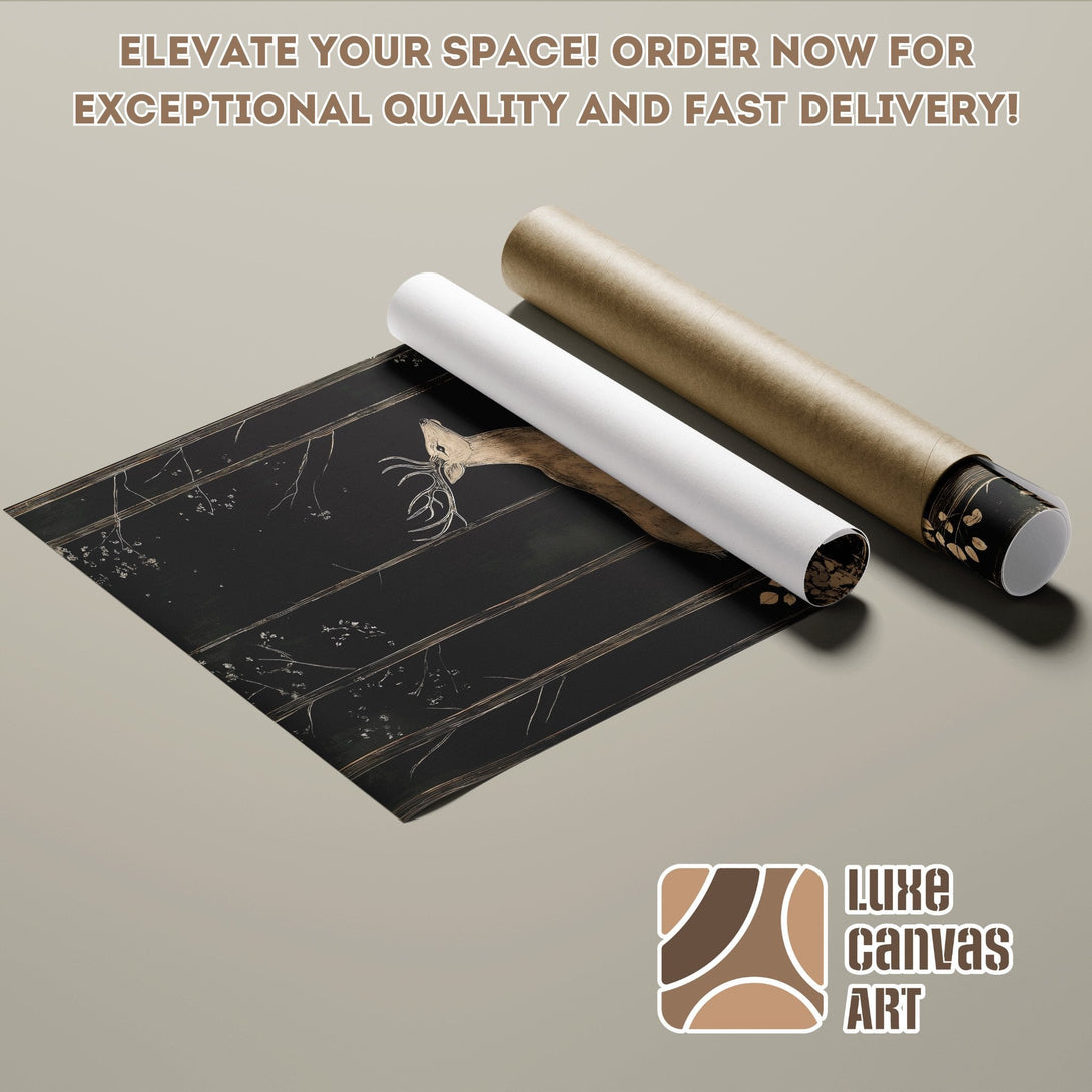 Poster Roll featuring an artistic woman in dark teal and orange tones. Elevate your space!