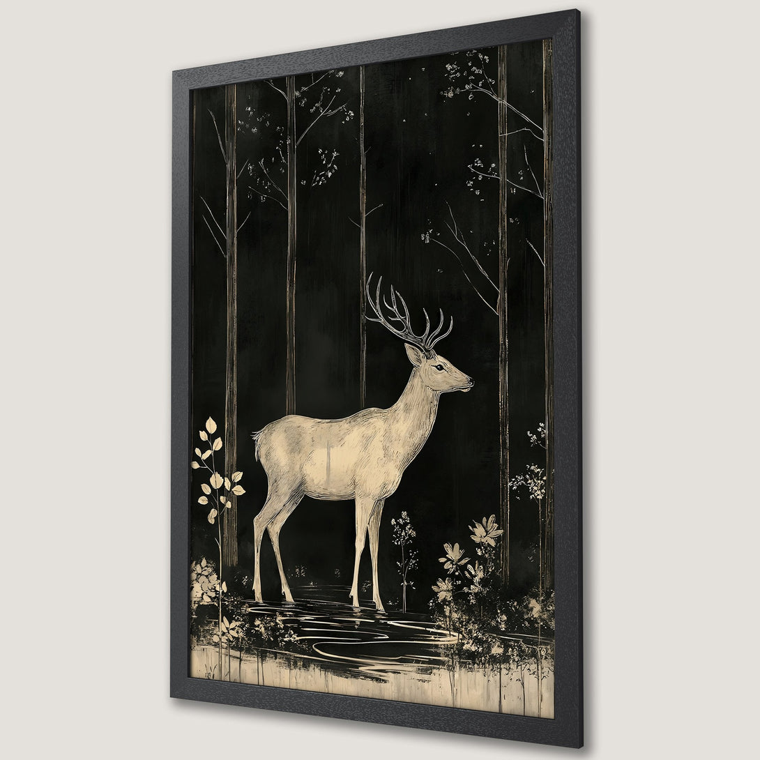 Framed Poster featuring a woman in a fantasy gown, dark and moody style with orange and gray color palette, perfect wall art.