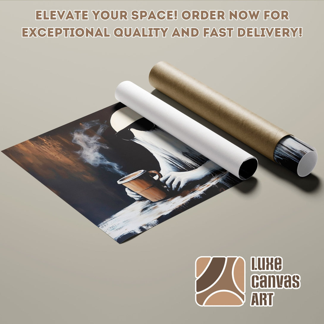 Abstract art Poster Roll with warm brown & white tones. Elevate your space!