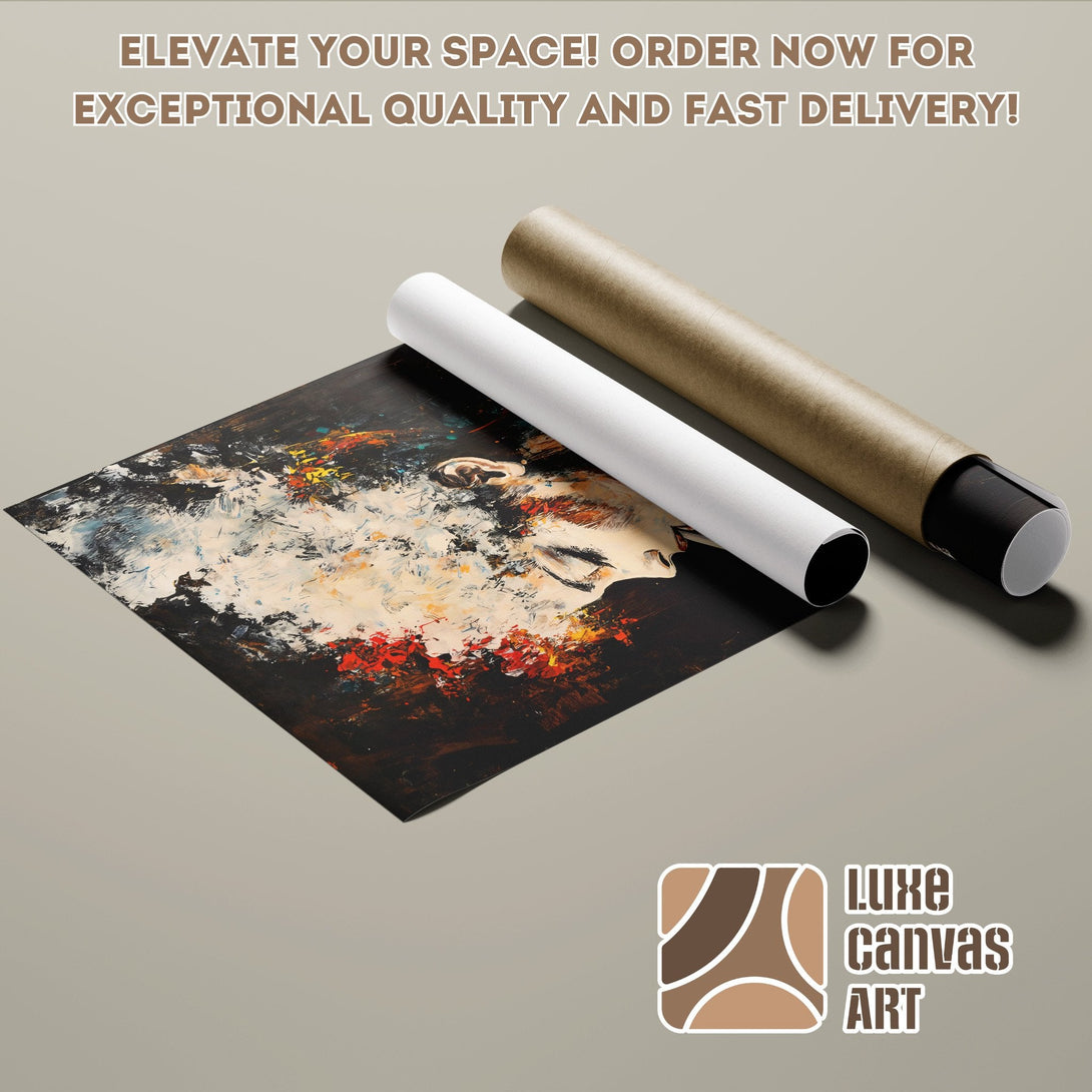 Abstract art poster roll with dark, vibrant colors. Elevate your space with this stunning Poster!