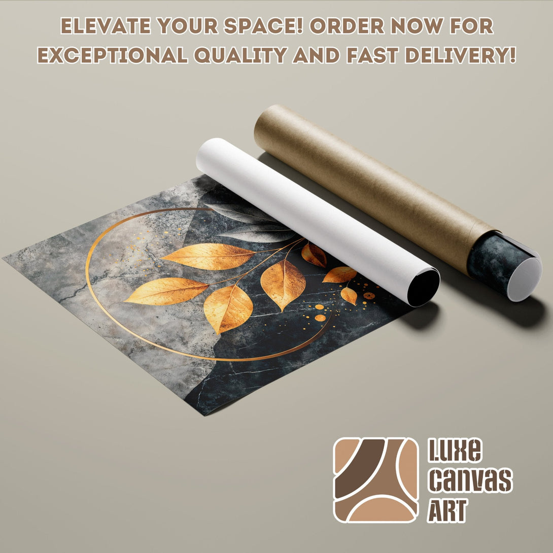 Abstract leaf Poster Roll art in gold, gray, and black. Elevate your space!