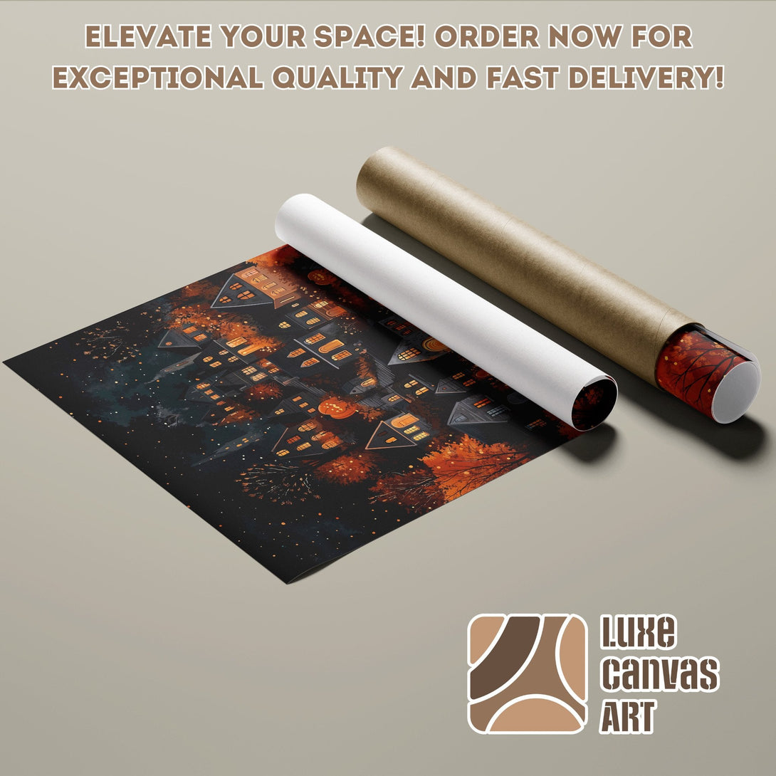 Poster Roll featuring an autumnal village scene in warm colors. Elevate your space!