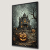 Gothic Haunted House Canvas Print with Jack O Lanterns