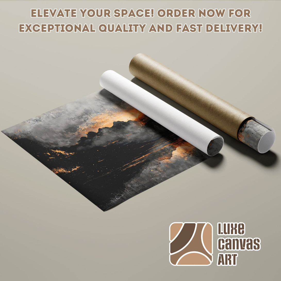 Abstract art Poster Roll, dark moody tones with gold accents. Elevate your space!