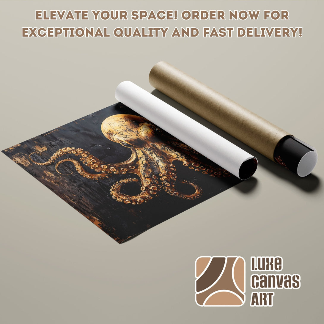 Octopus Poster Roll with gold and black color palette, perfect for modern art lovers.