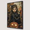 Gothic Pretty Witch with Cat Canvas Print Wall Art