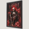 Gothic Skull Art Poster with Red Halo and Dark Floral Accents