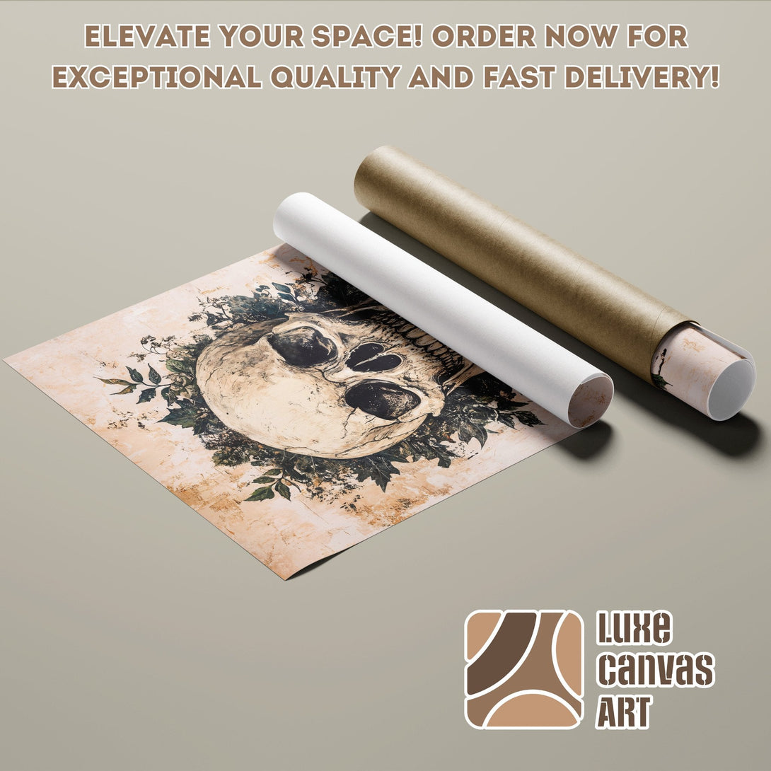 Skull Poster Roll, vintage style art with neutral color palette, perfect for home decor. Order now!