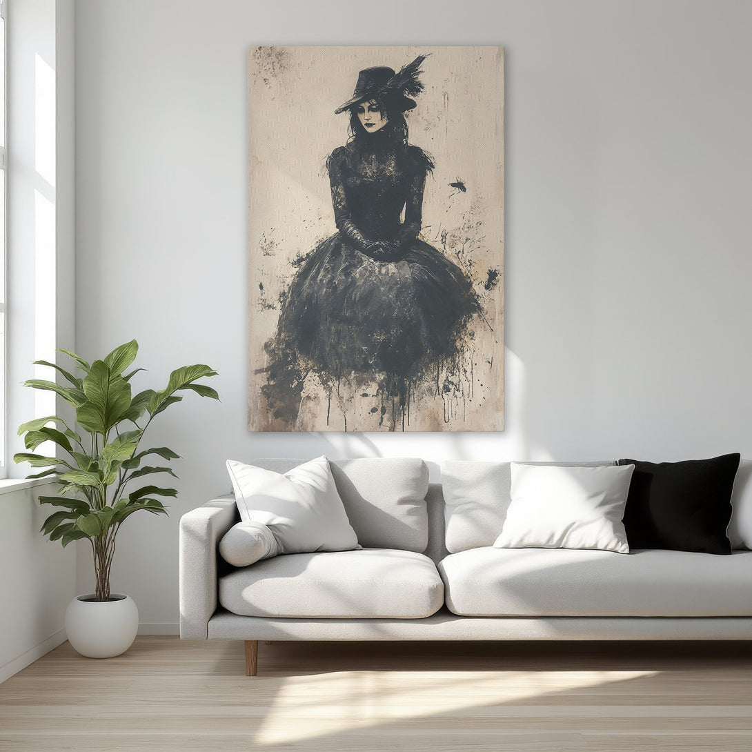 Framed Wall Art featuring a raven on books, dark and moody color palette. Perfect for adding a touch of gothic elegance to your space.