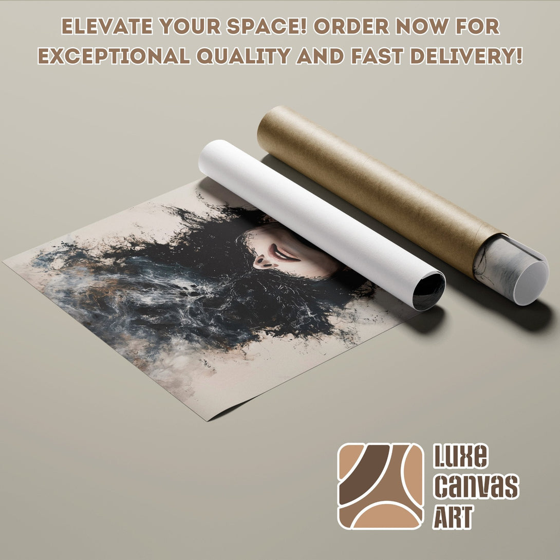 Abstract art poster roll with a woman's face, neutral color palette. Elevate your space with this stunning Poster!