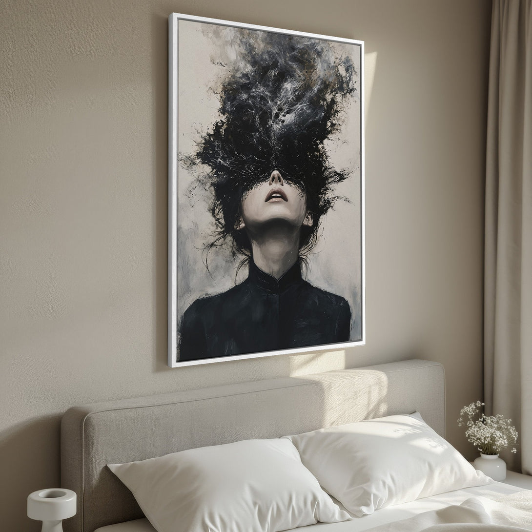 Framed Wall Art: Abstract woman portrait Canvas Print in neutral tones. Modern art for bedroom decor. Elevate your space with this stylish piece.