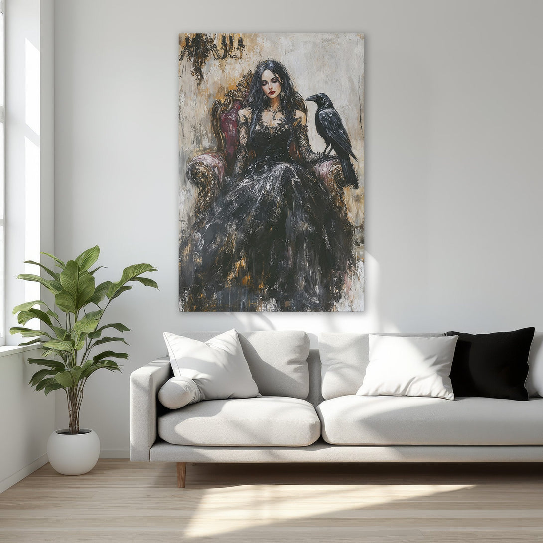 Framed Wall Art: Elegant woman portrait in black and beige. Vintage style Canvas Print, perfect for bedroom decor. Neutral color palette.