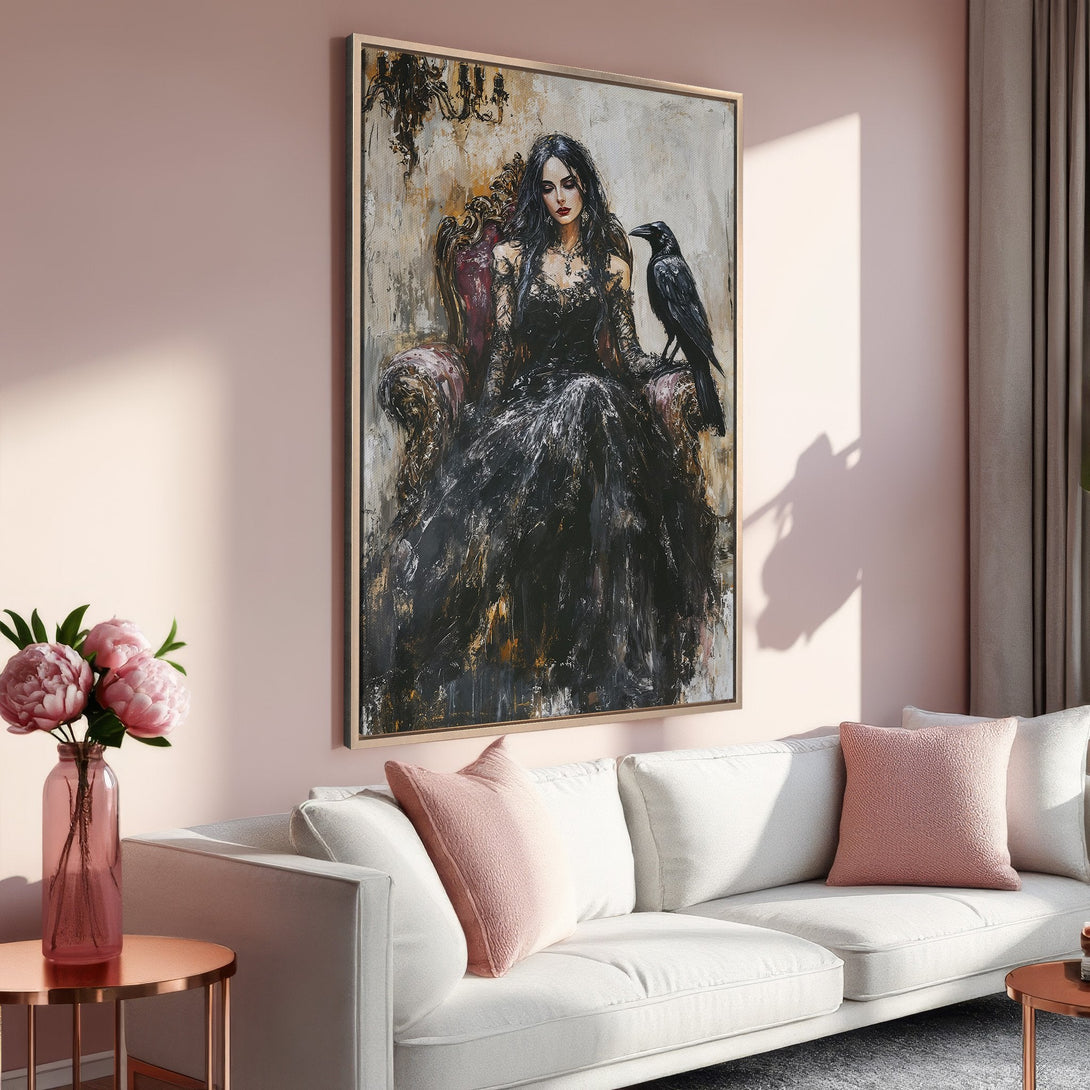 Framed Wall Art featuring a beautiful woman in a vintage style, black and beige color palette. Perfect for adding a touch of elegance to your home.