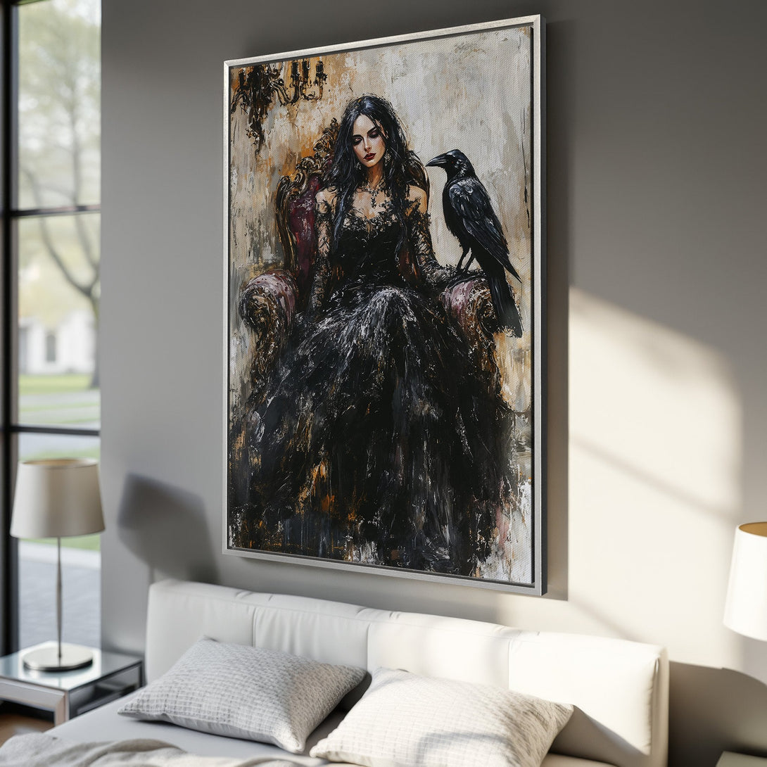 Framed Wall Art: Elegant woman portrait Canvas Print in black and beige, perfect for bedroom decor. Adds a touch of sophistication.