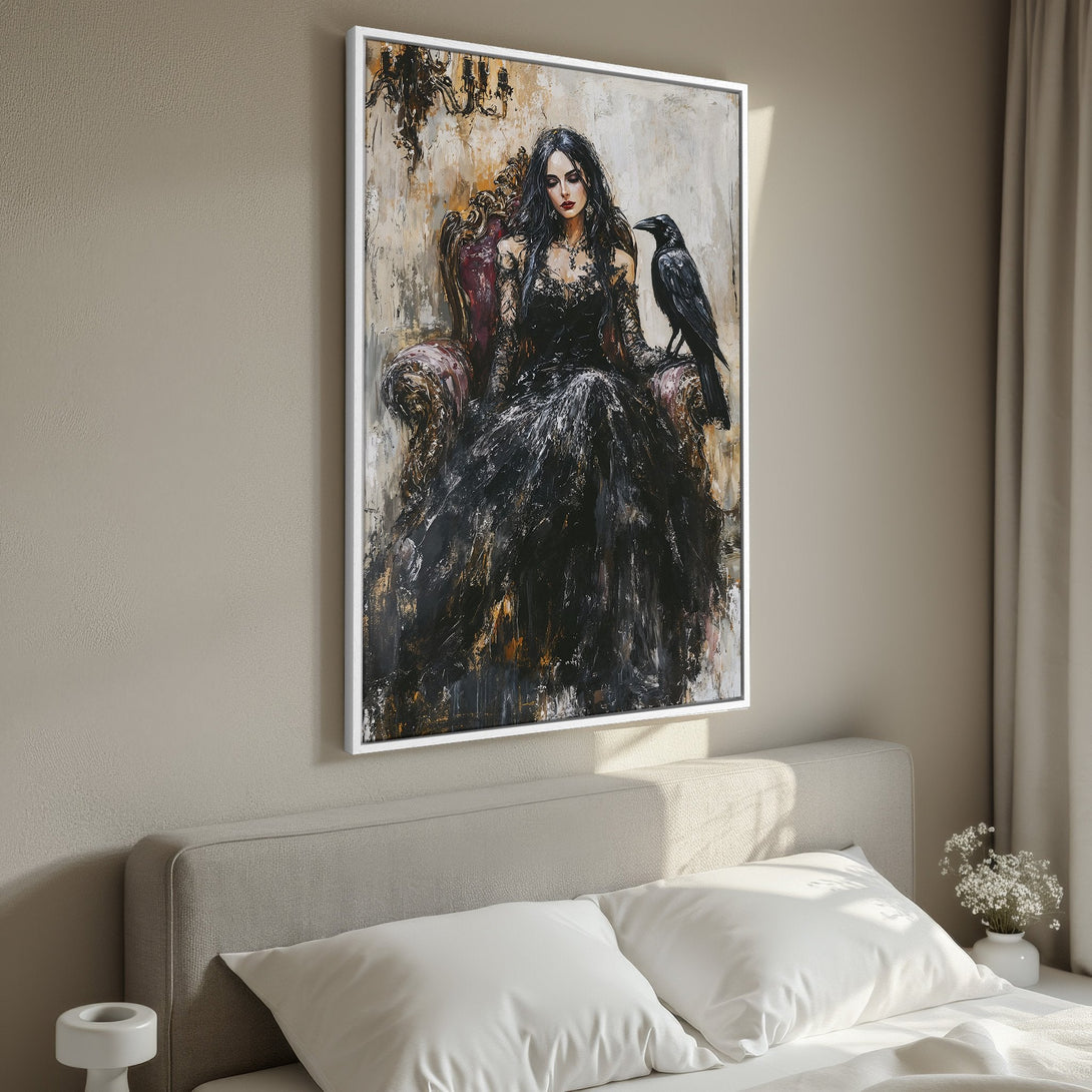 Framed Wall Art: Elegant woman portrait in black and beige tones. Perfect for bedroom decor. Enhance your space with this stylish Canvas Print.