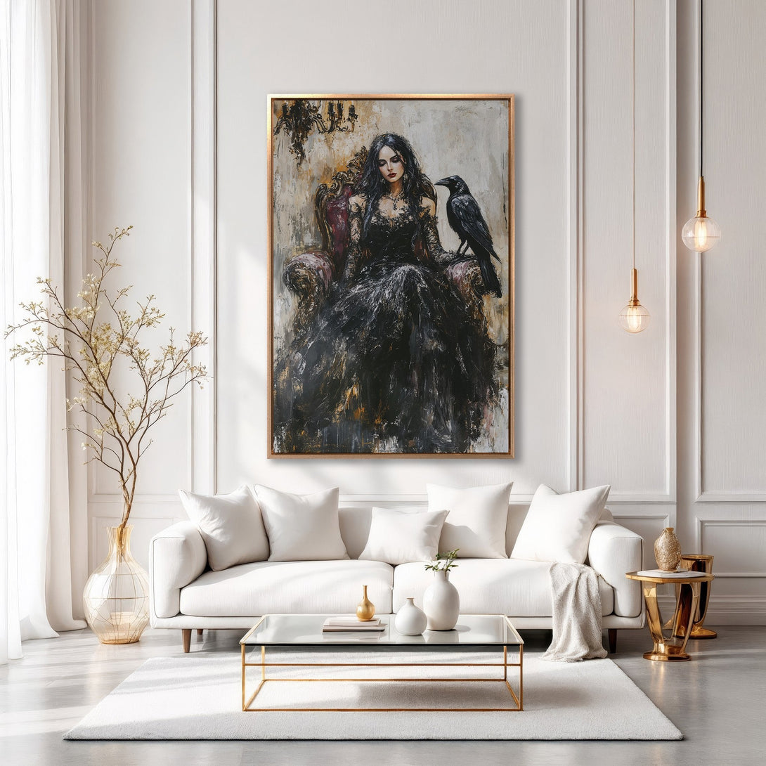 Framed Wall Art featuring a woman in a black and white vintage style. Adds elegance to any room. Neutral color palette. Perfect for home decor.