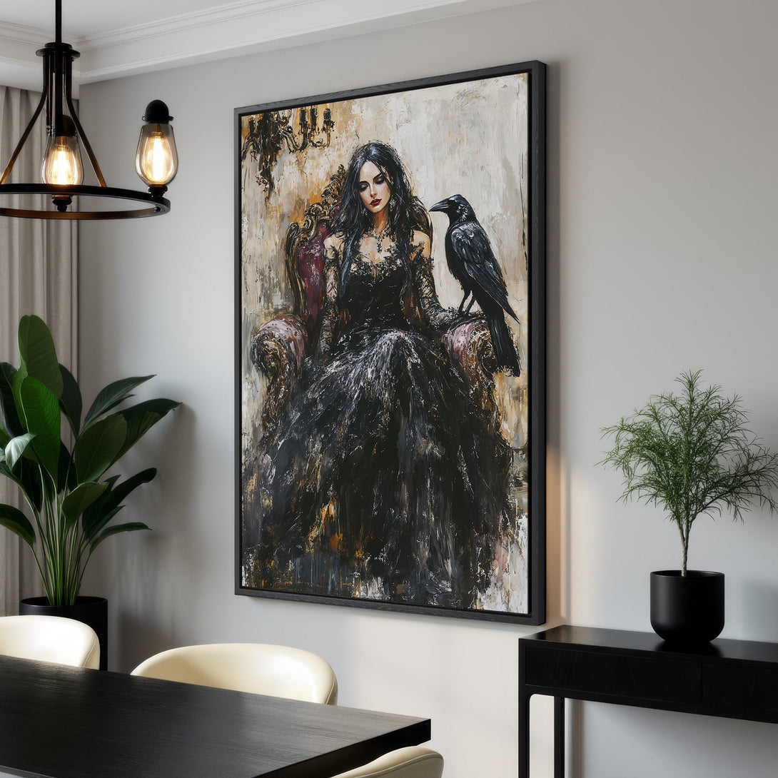 Framed Wall Art featuring a stylish woman in black and beige tones. Perfect for adding a touch of elegance to any space. Shop our Canvas Print collection today!