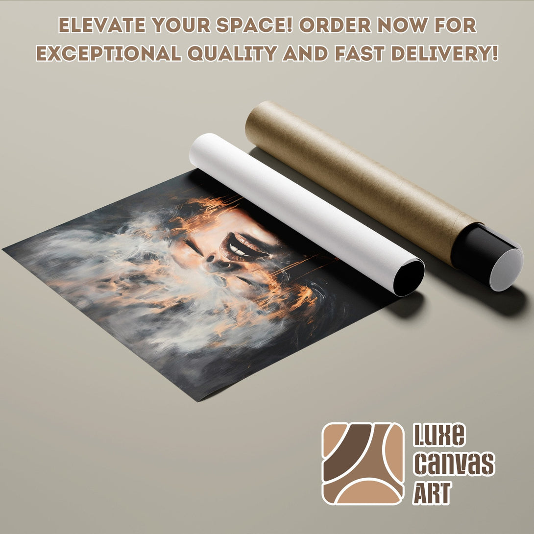 Abstract face art Poster Roll in neutral tones. Elevate your space with Luxe Canvas Art!