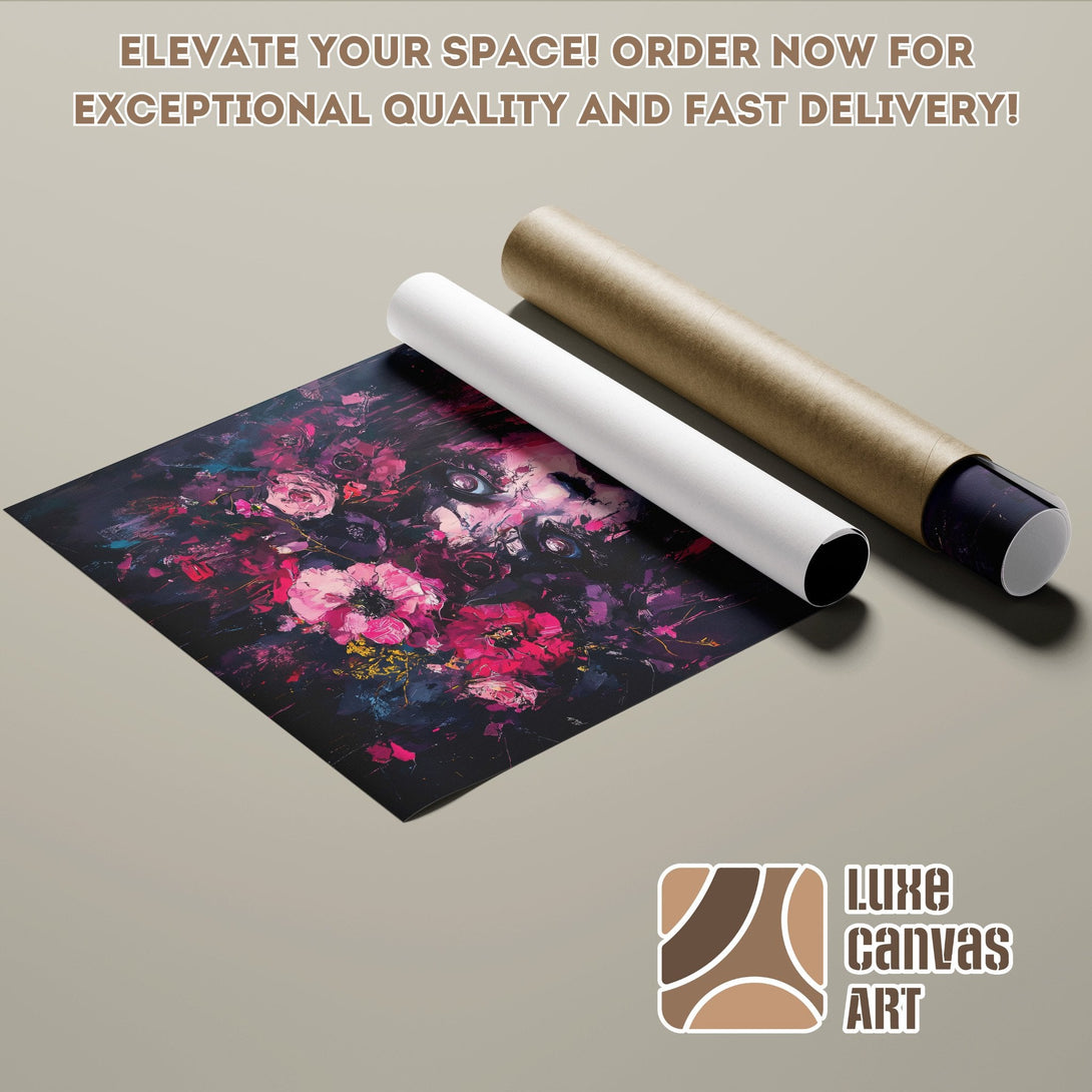 Abstract floral Poster Roll art in dark, moody color palette. Order now!