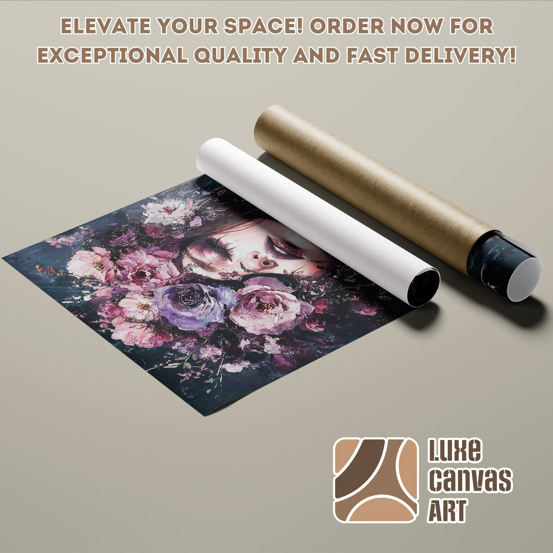 Poster Roll featuring floral portrait art in a dark, moody color palette. Elevate your space!