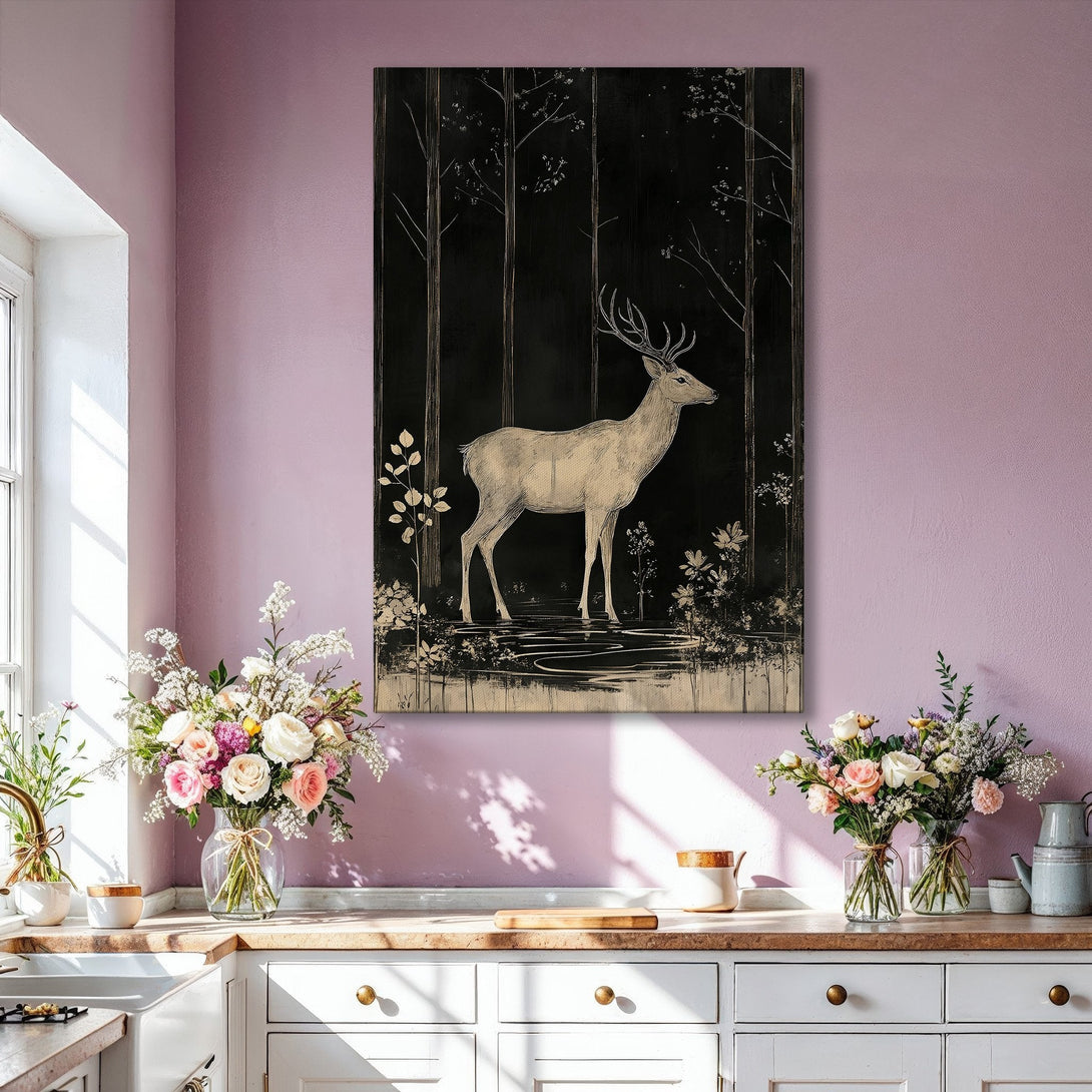 Framed Wall Art featuring a regal woman in a dark, gothic style, with a muted color palette of black, gold, and grey. Perfect for elegant interiors.