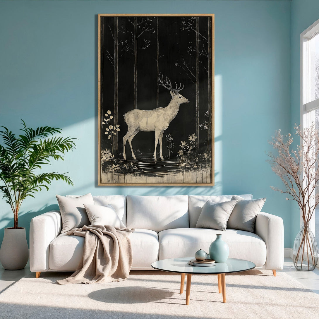 Framed Wall Art featuring a gothic woman in a flowing gown, with a dark and orange color palette, perfect for Halloween decor.