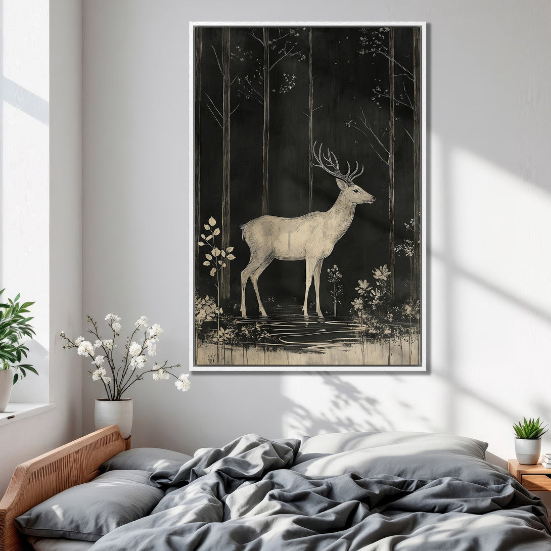 Framed Wall Art featuring a gothic-style woman in a flowing gown, with a dark, moody color palette of black, gray, and gold. Perfect for adding elegance.