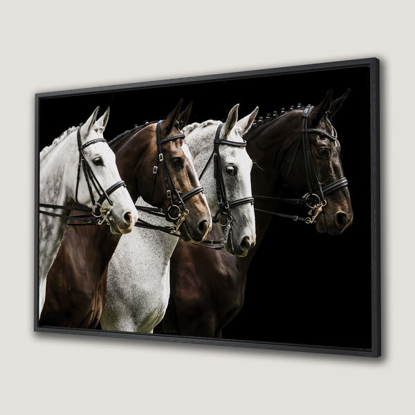 Framed Wall Art: Stunning horse portrait canvas print. Black & white equestrian art with brown and grey tones. Perfect home decor.