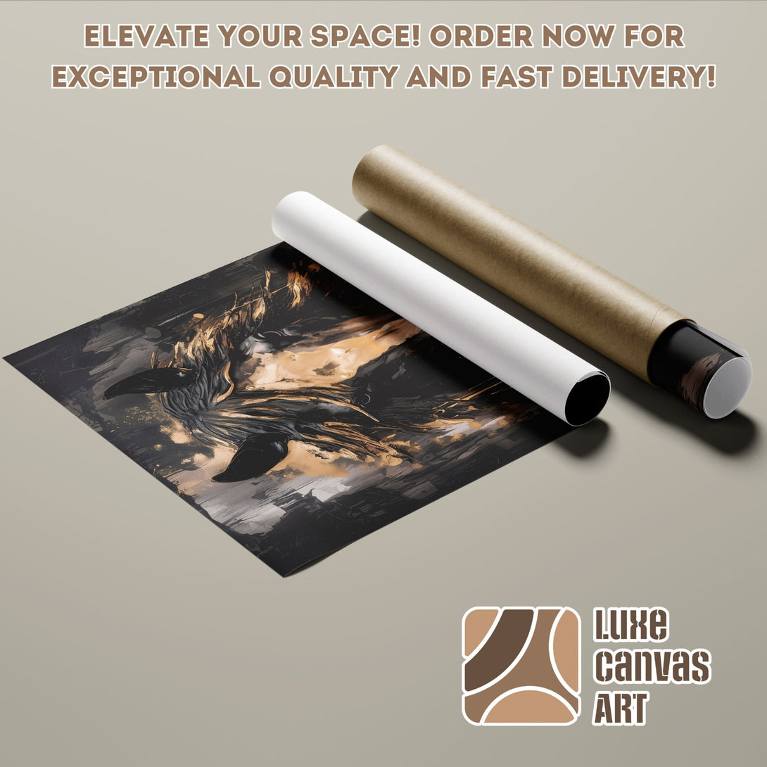 Abstract art Poster Roll in black, gold, and neutral tones. Elevate your space with Luxe Canvas Art!
