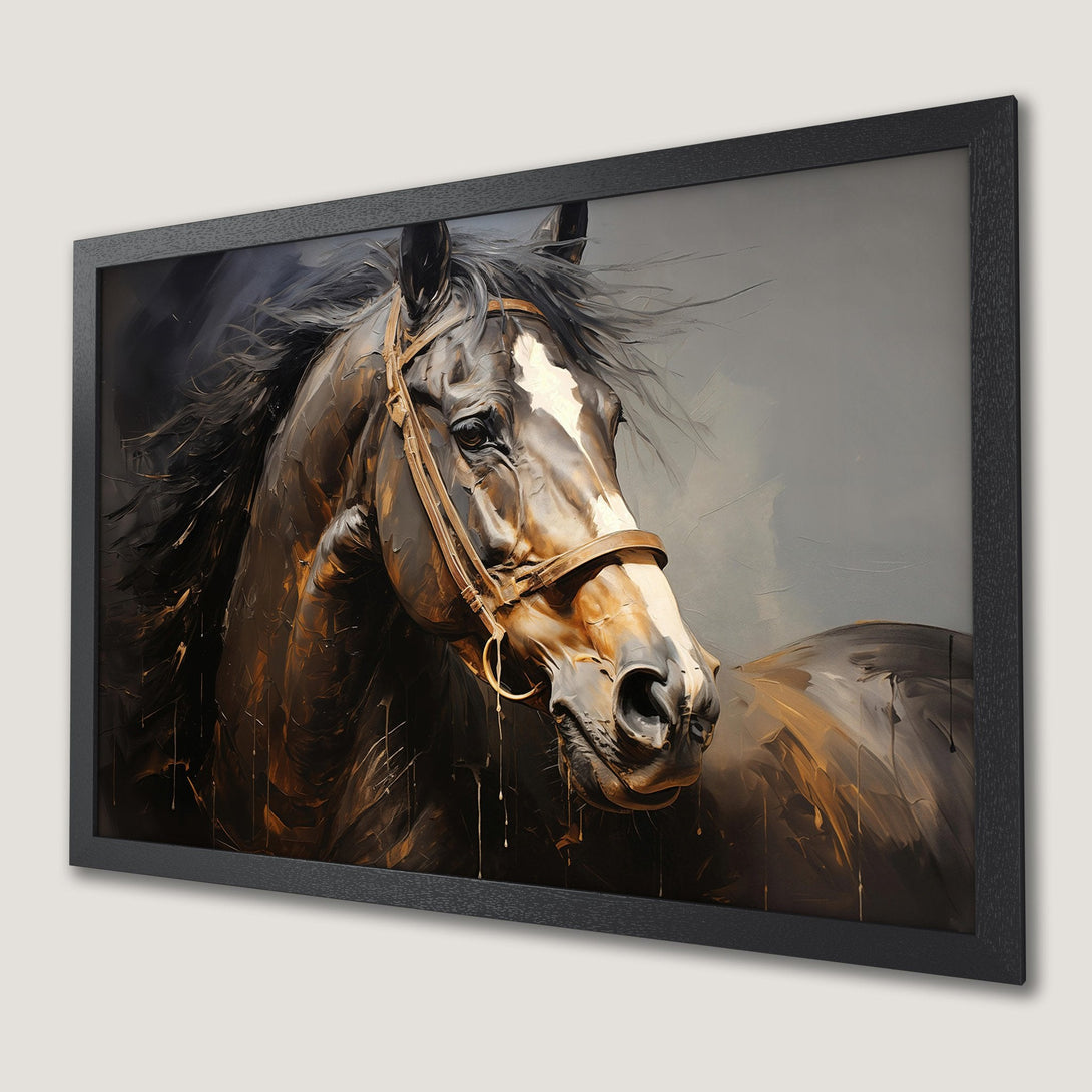 Framed Poster featuring a majestic horse in an expressive, painterly style with a warm, neutral color palette. Perfect art for your home!