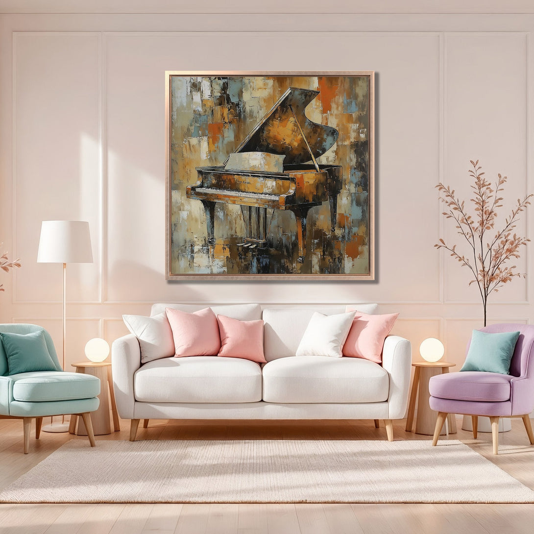 Framed Wall Art: Abstract piano painting in warm earth tones. Adds elegance to any living room. Shop our Canvas Print collection today!