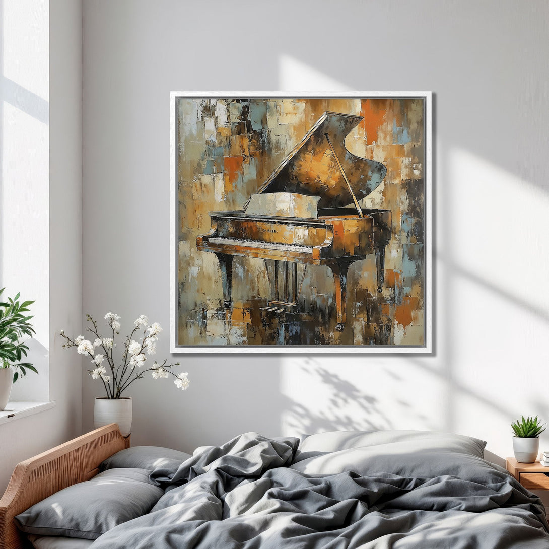 Framed Wall Art: Abstract piano art in warm tones. A stunning canvas print for your bedroom or living room. Enhance your space with art!