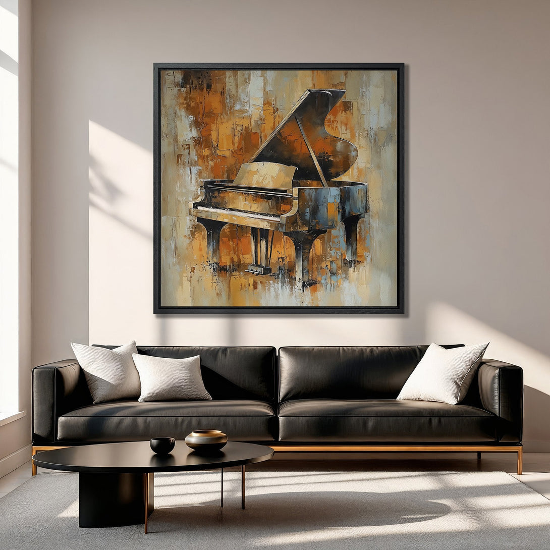 Framed Wall Art: Abstract piano painting in warm orange and brown tones. Modern decor for living room. Enhance your space with this Canvas Print.