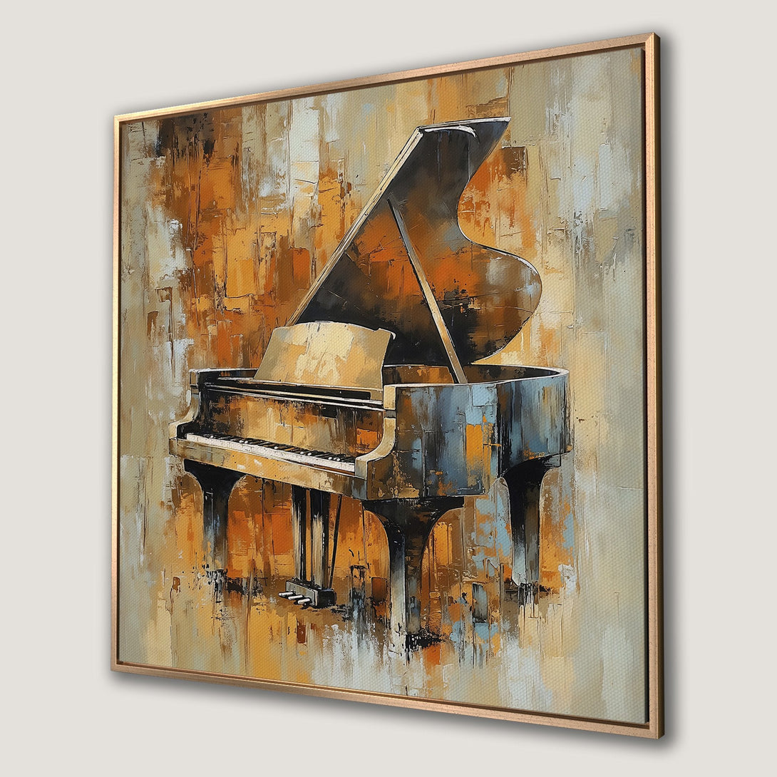 Framed Wall Art: Abstract piano painting in warm orange and neutral tones. Modern art canvas print for your home decor.