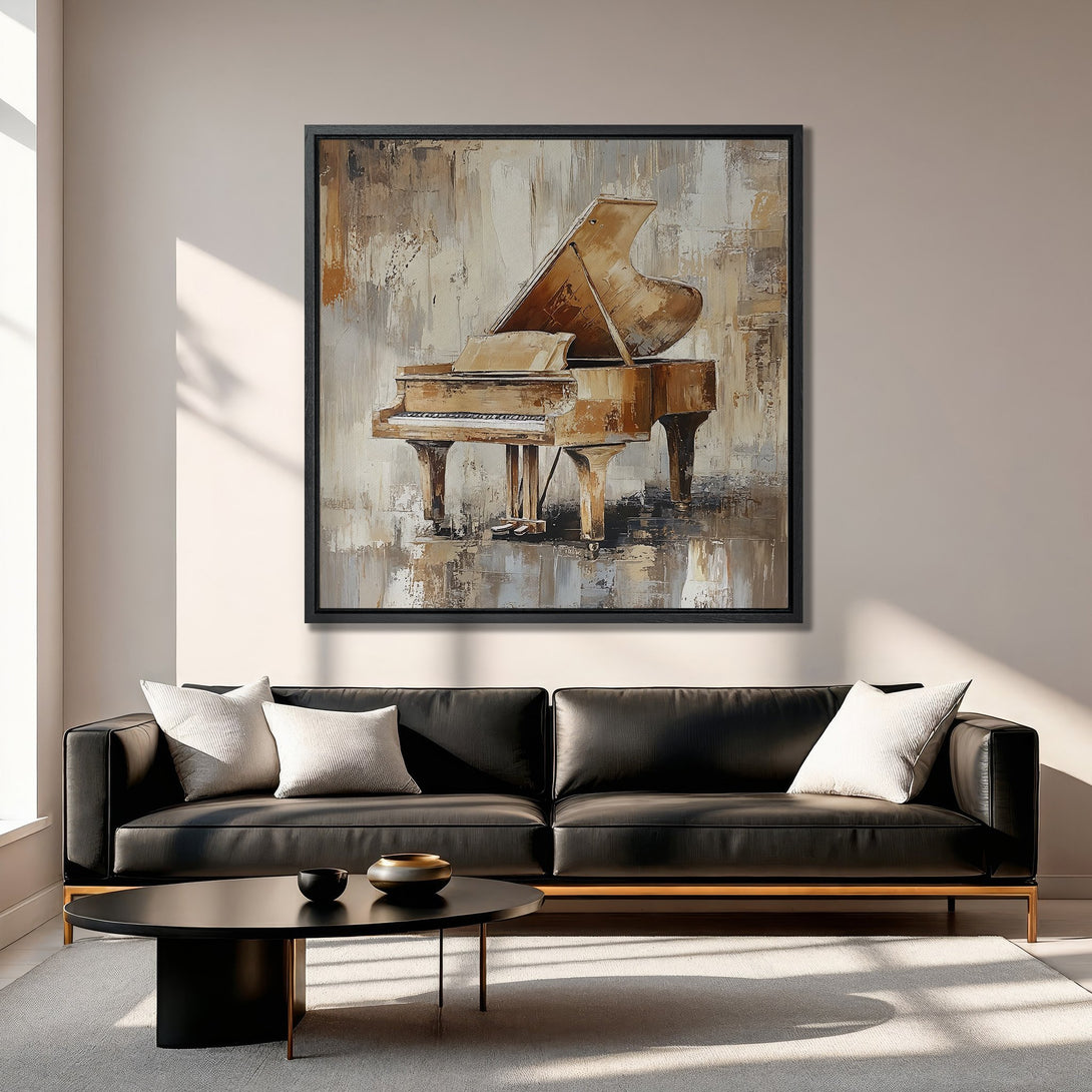 Framed Wall Art: Abstract piano painting in neutral tones. Elegant canvas print adds sophistication to any living room. Shop now for stylish home decor!