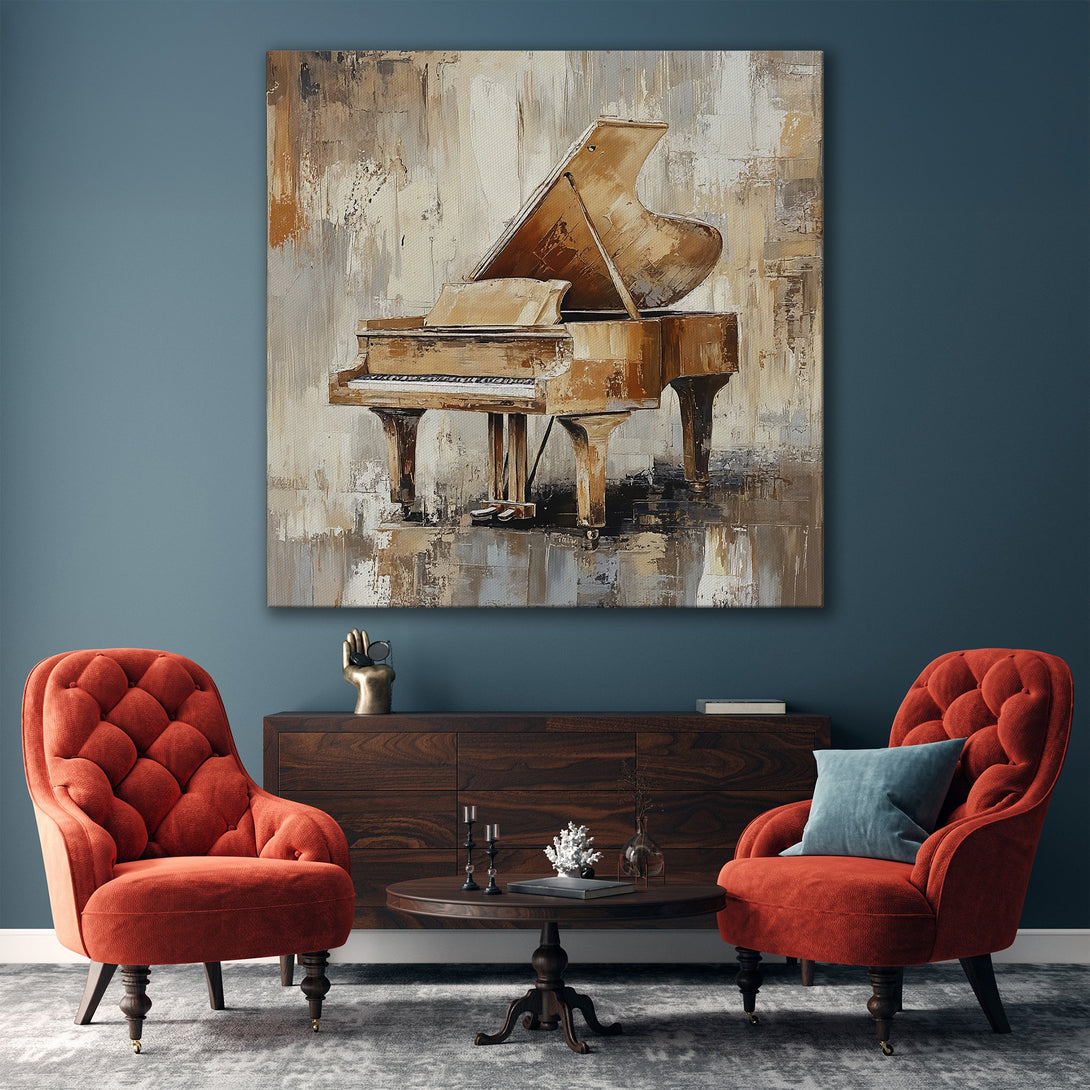 Framed Wall Art: Abstract piano painting in neutral tones. Modern art for living room decor. Warm color palette. Enhance your home with this elegant piece.