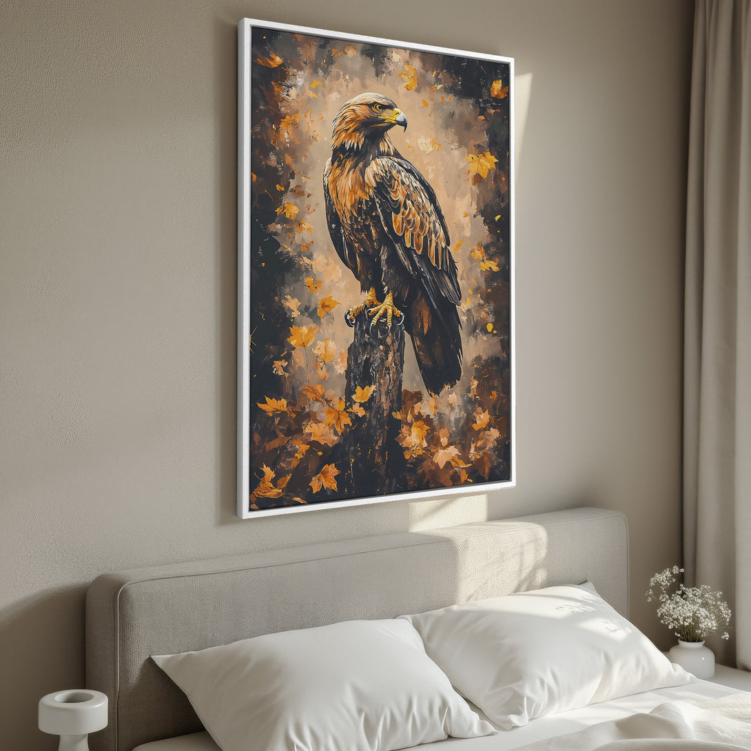 Framed Wall Art featuring a majestic eagle in an abstract style with a warm, earthy color palette. Perfect for adding a touch of nature to your home decor.