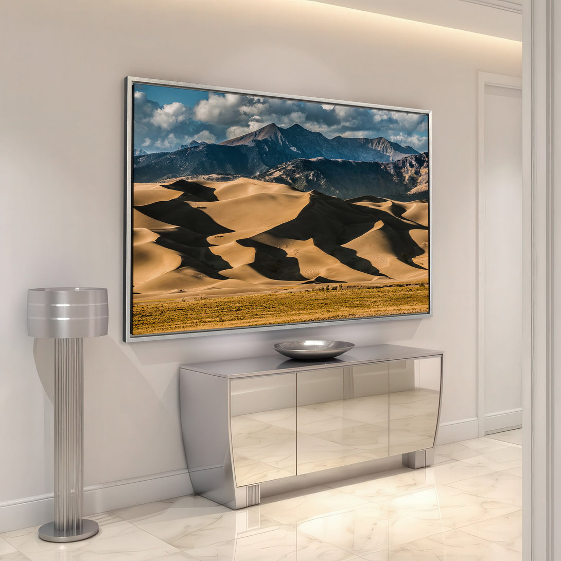 Framed Wall Art featuring a desert landscape in warm earth tones. Elevate your space with this stunning Canvas Print, perfect for modern interiors.