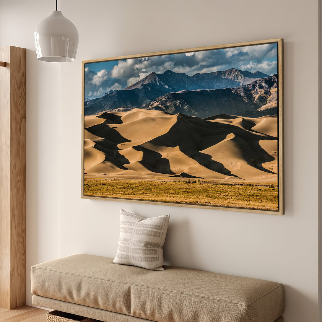 Framed Wall Art: Stunning desert landscape canvas print in warm neutral tones. Bring the beauty of nature into your home!
