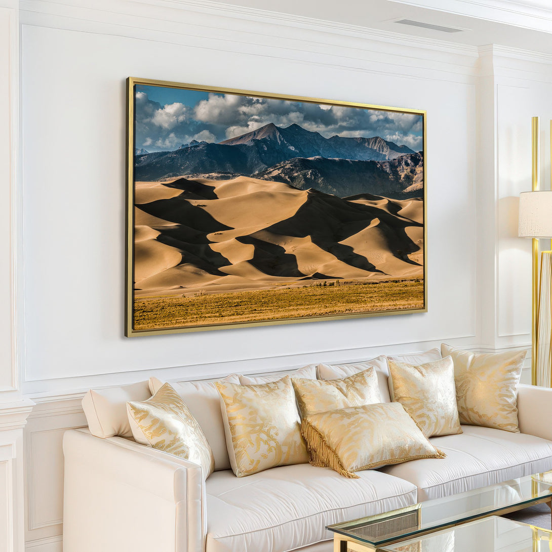 Canvas Print of desert landscape with mountains, warm neutral tones. Bring nature's beauty into your home with this stunning wall art.