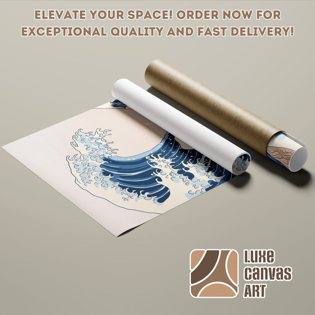Poster Roll featuring a Japanese wave art print. Enhance your decor with this stylish, blue & beige poster. Order now!