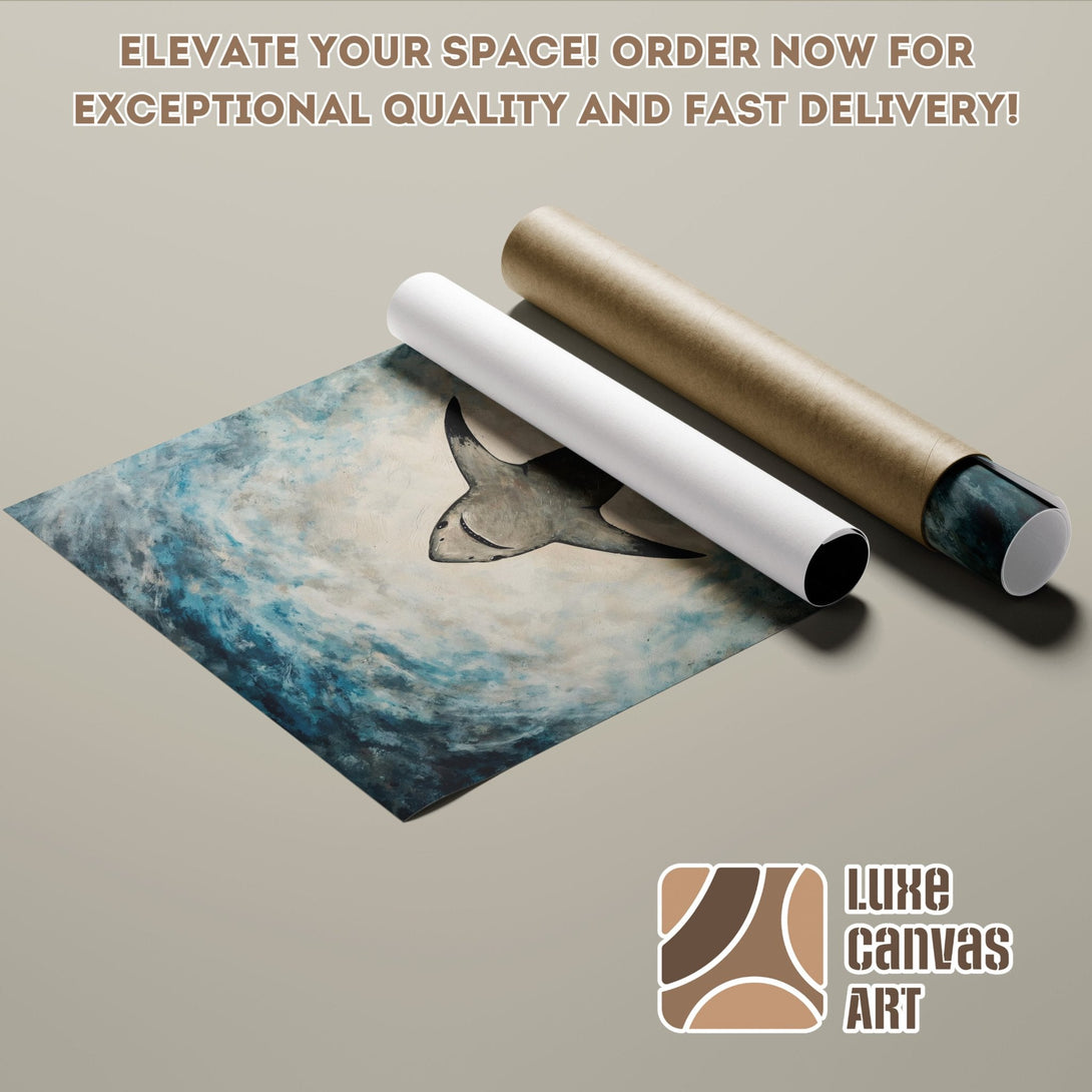 Shark art poster roll, blue & gray abstract painting, perfect for your home decor.